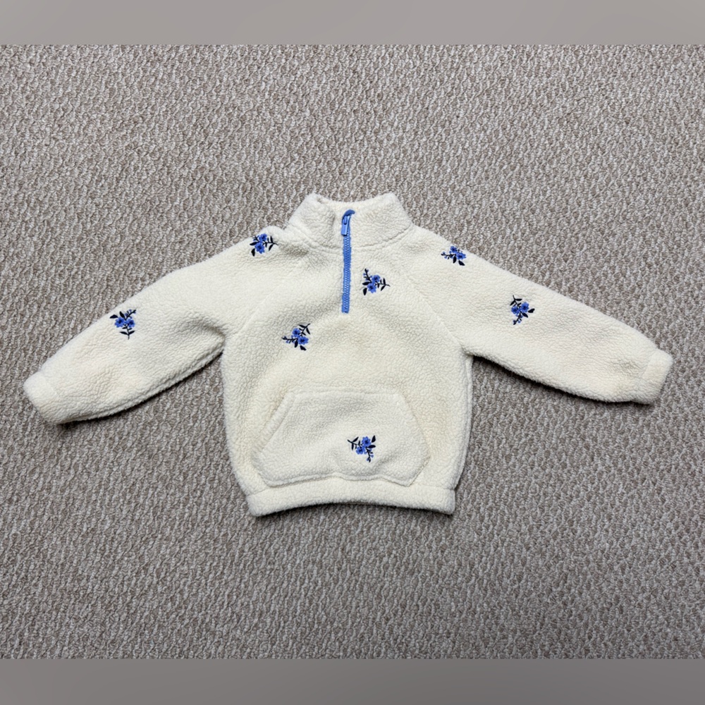 Old Navy Cream Fleece with Blue Floral Embroidered Accents